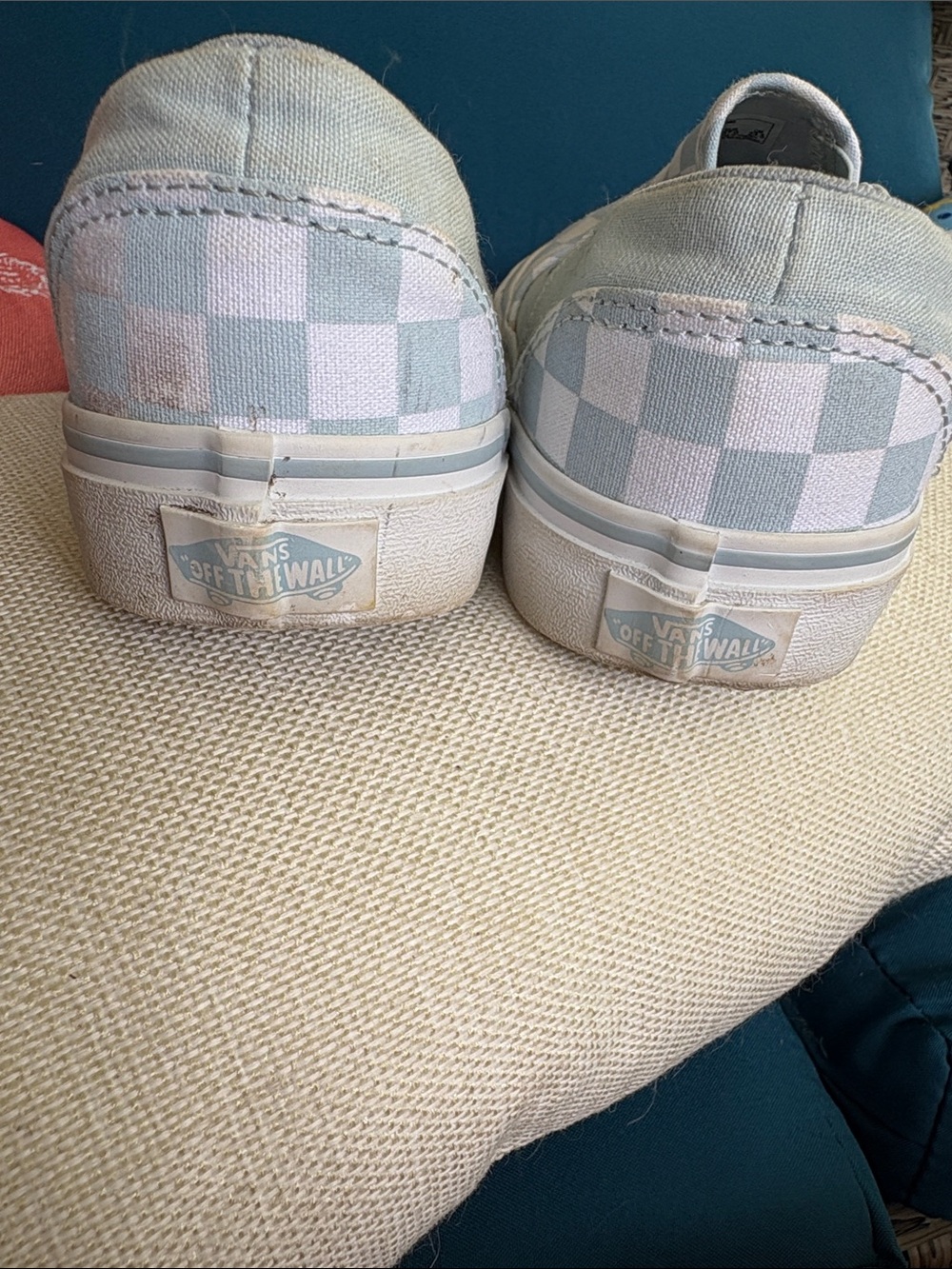 Vans Women's Slip-On Checkerboard Blue and White Sneakers - Picture 4 of 5